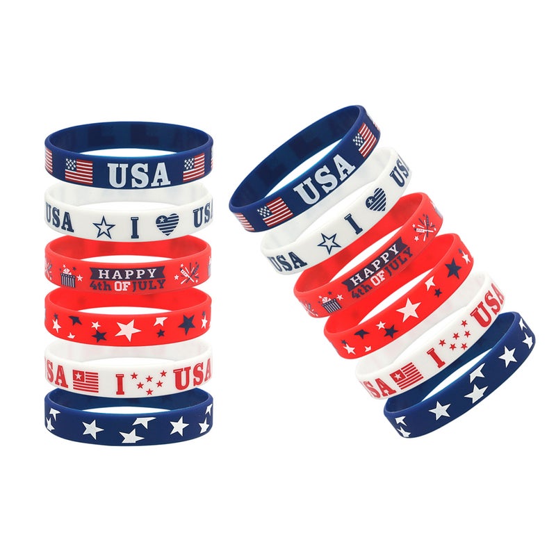 12pcs Independence Day Party Bracelets Silicone Patriotic Theme Wristband Silicone Bracelet - Image 1
