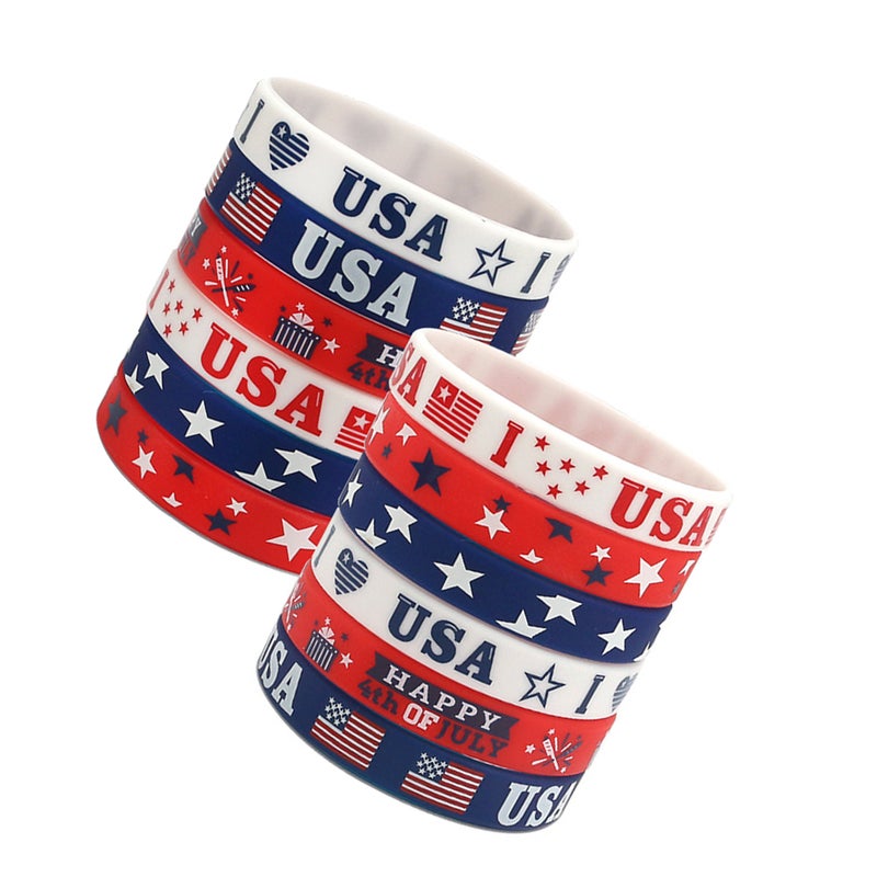12pcs Independence Day Party Bracelets Silicone Patriotic Theme Wristband Silicone Bracelet - Image 5