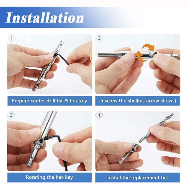 Eyech مجموعة 4 قطع من بتات حفر المفصلات ذاتية التمركز من HSS للأبواب والنوافذ والخزائن، أداة حفر المفصلات لفتح الثقوب 5/64 بوصة 7/64 بوصة 9/64 بوصة 11/64 بوصة - Image 4