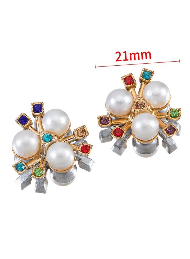 UYTRDVG 30PCS 21mm Flower Pearl Glass Rhinestone Shiny Crystals Gems Jewelry Stones, Flatback Gemstone for Crafts Clothes Hair DIY Wedding Making Decoration Accessory(04 White Pearl with Colour Diamond) - Image 2