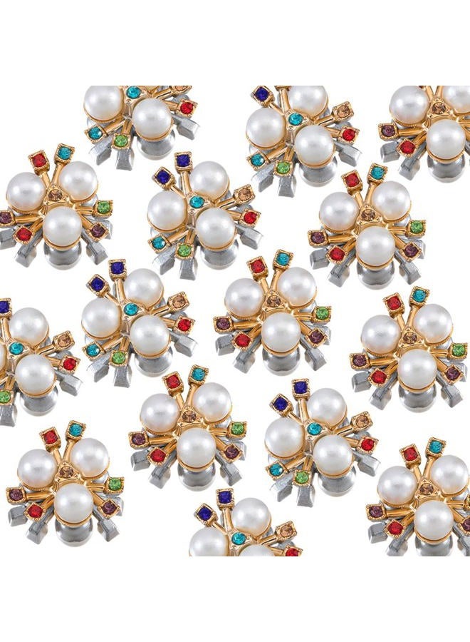 UYTRDVG 30PCS 21mm Flower Pearl Glass Rhinestone Shiny Crystals Gems Jewelry Stones, Flatback Gemstone for Crafts Clothes Hair DIY Wedding Making Decoration Accessory(04 White Pearl with Colour Diamond) - Image 1