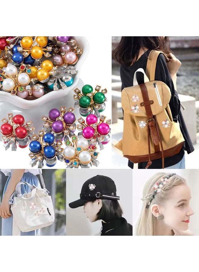 UYTRDVG 30PCS 21mm Flower Pearl Glass Rhinestone Shiny Crystals Gems Jewelry Stones, Flatback Gemstone for Crafts Clothes Hair DIY Wedding Making Decoration Accessory(04 White Pearl with Colour Diamond) - Image 4