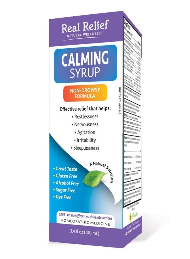 Real Relief شراب مهدئ حقيقي للإغاثة، تركيبة طبيعية لا تسبب النعاس - Jarabe Homeopatico Relajante para Estrés e Insomnio، 3.4 أونصة سائلة - Image 1