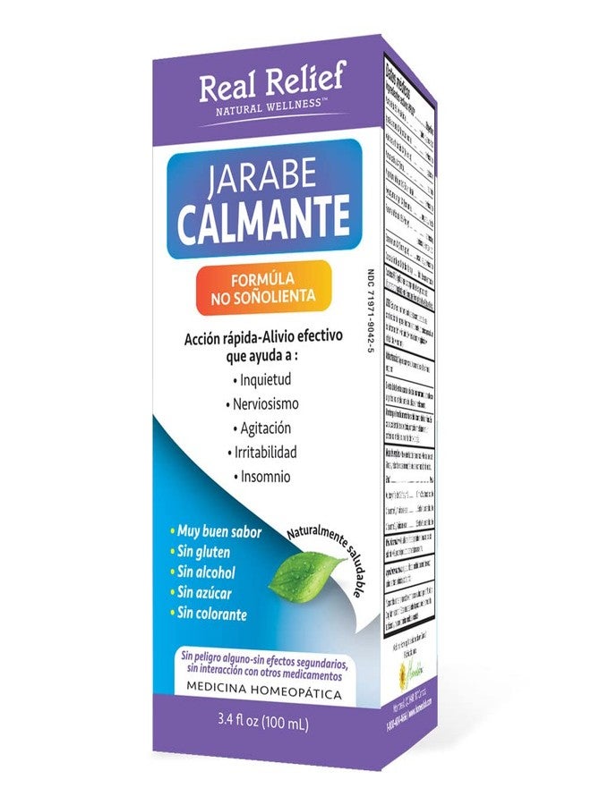 Real Relief شراب مهدئ حقيقي للإغاثة، تركيبة طبيعية لا تسبب النعاس - Jarabe Homeopatico Relajante para Estrés e Insomnio، 3.4 أونصة سائلة - Image 2