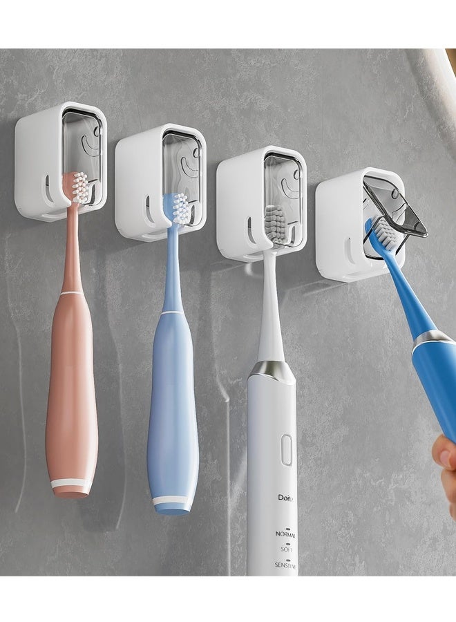 4 PCS Toothbrush Holder Wall Mounted with Cover for Shower, Single Toothbrush Dispenser Storage Organizer for Family & Travel - Image 1
