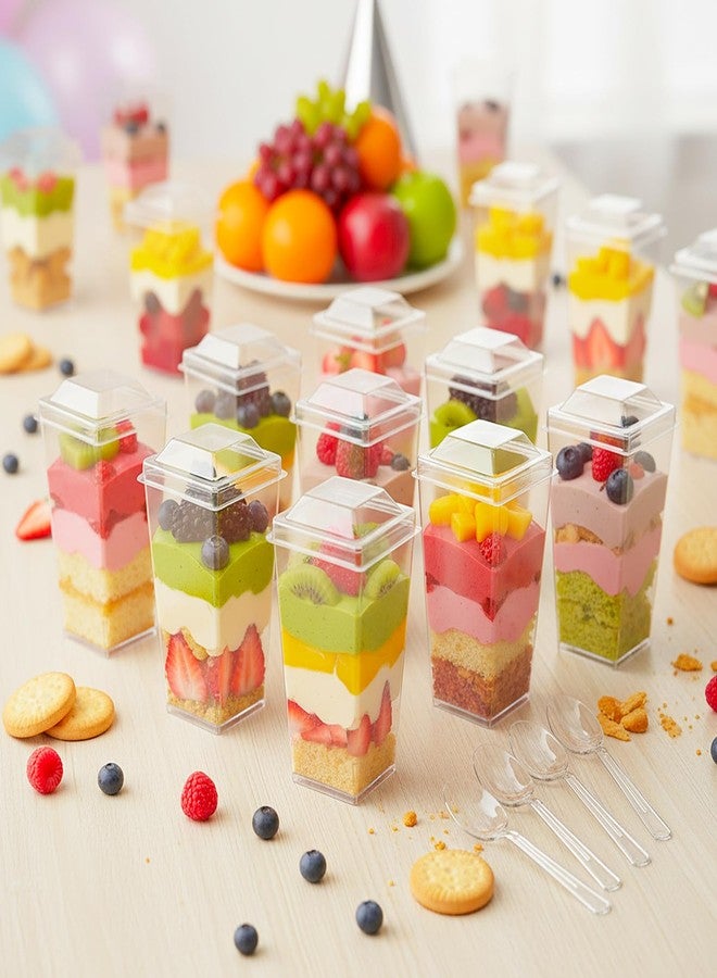 LifeIdeas 150 Pcs 3 Oz Mini Dessert Cups with Lids & Spoons, Reusable Plastic Parfait, Pudding & Shooter Cups for Parties, Ideal for Ice Cream, Fruit, and Cake, Clear Dessert Cups, Vasos para Postres con Tapa - Image 4
