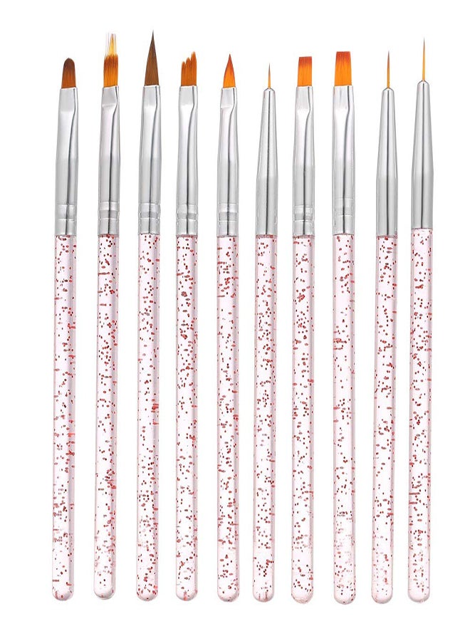 Excefore Nail Art Brush Set 10pcs Painting Drawing Pen Builder Flat Gradient Line UV Gel Acrylic Crystal Tips Design Nail Brushes Nail Art Design Painting Liner Pen Set Acrylic Nail Brush Kit - Image 1