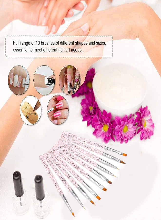 Excefore Nail Art Brush Set 10pcs Painting Drawing Pen Builder Flat Gradient Line UV Gel Acrylic Crystal Tips Design Nail Brushes Nail Art Design Painting Liner Pen Set Acrylic Nail Brush Kit - Image 2