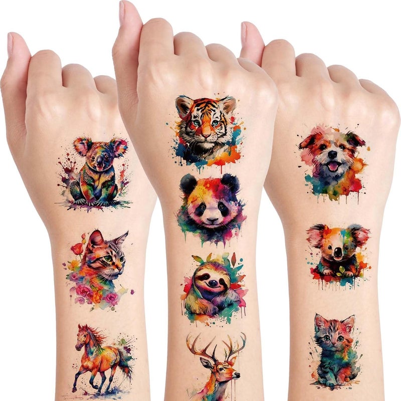 60PCS Watercolour Animal Temporary Tattoos for Kids Unique Kids Tattoos Perfect for Boys Girls Ideal Temporary Tattoos for Arm Shoulder and Birthday Party Decorations