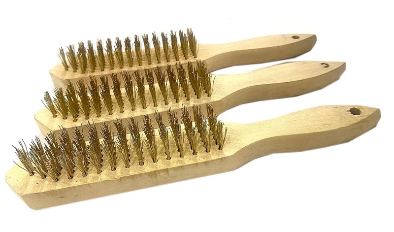 SWISSO 6 Line Brass Wire Brushes with Wood Handle Scratch Brush Industrial PRO Approx 10 Inch 6PC Pack of 1 - Image 2