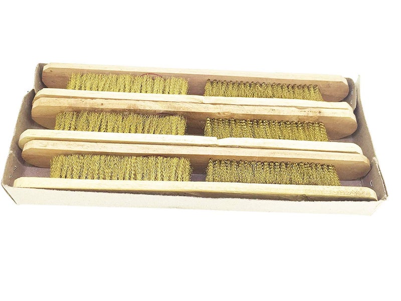 SWISSO 6 Line Brass Wire Brushes with Wood Handle Scratch Brush Industrial PRO Approx 10 Inch 6PC Pack of 1 - Image 5