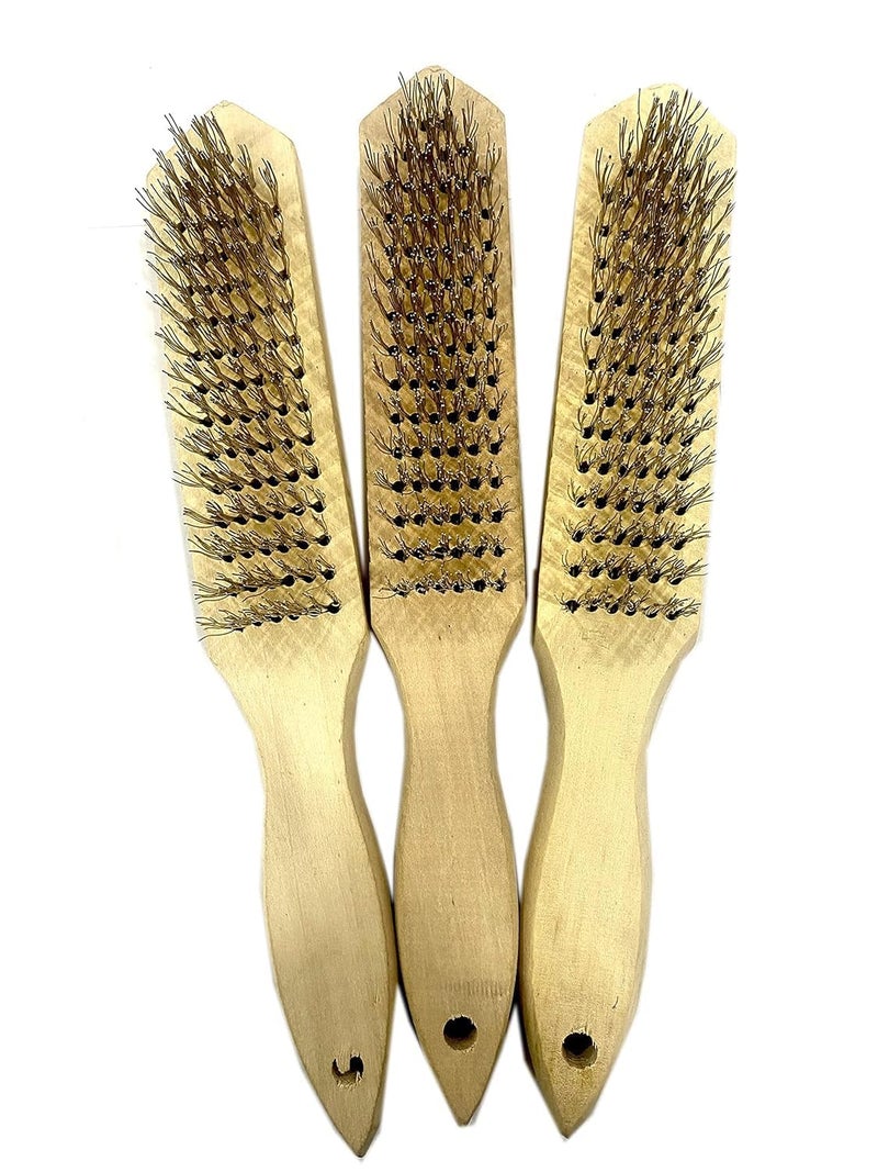 SWISSO 6 Line Brass Wire Brushes with Wood Handle Scratch Brush Industrial PRO Approx 10 Inch 6PC Pack of 1 - Image 4