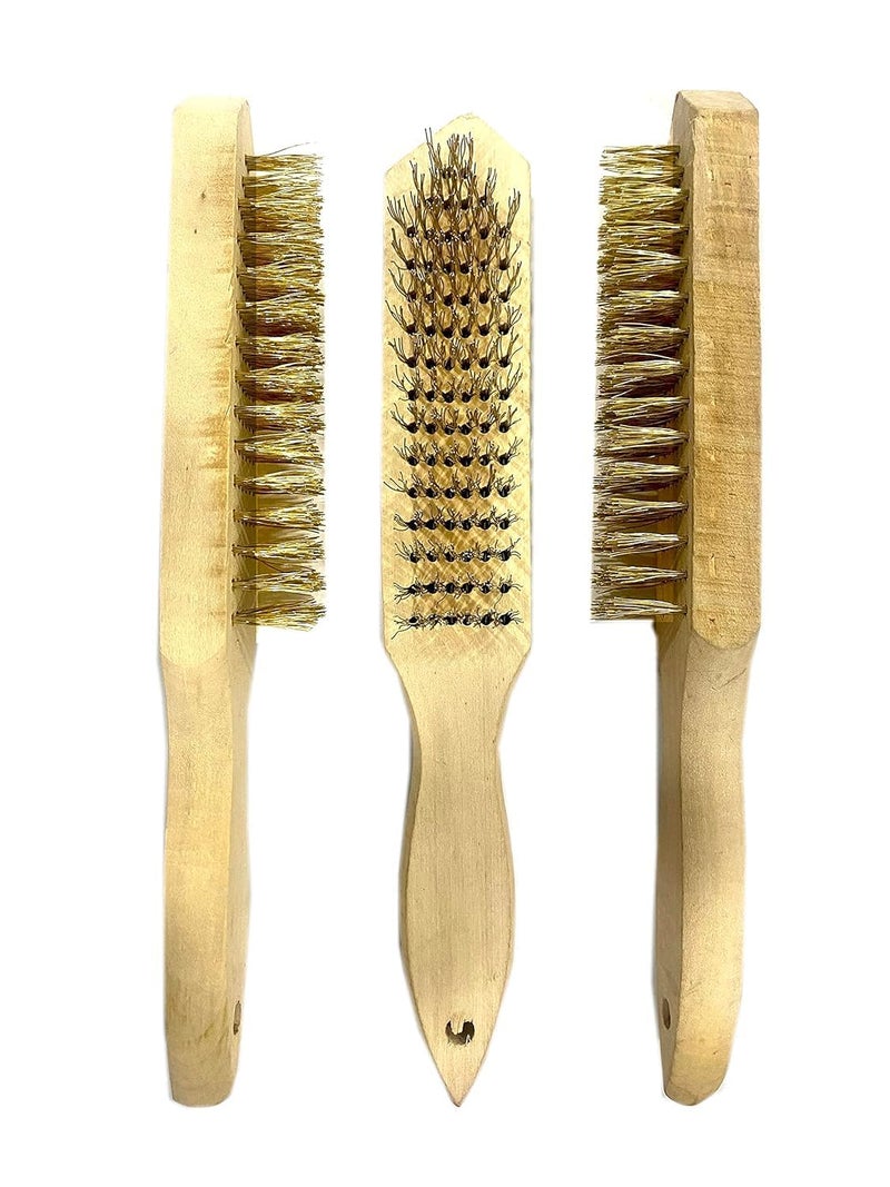 SWISSO 6 Line Brass Wire Brushes with Wood Handle Scratch Brush Industrial PRO Approx 10 Inch 6PC Pack of 1 - Image 1