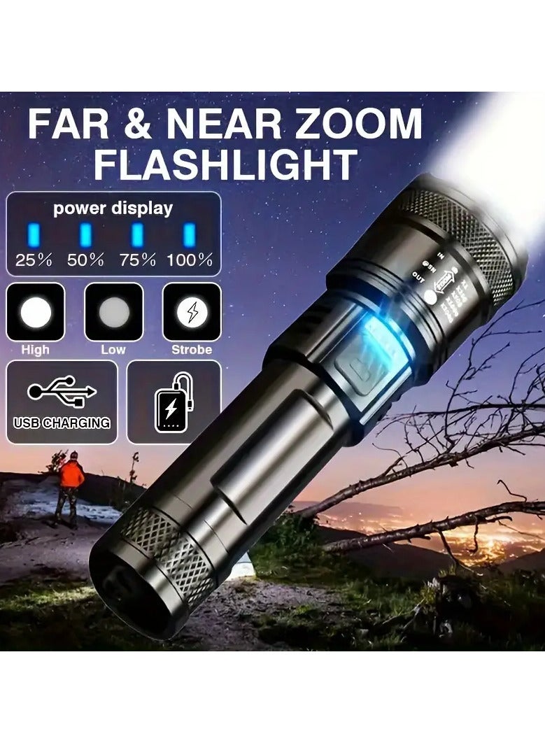TY - 908 Rechargeable Flashlights High Lumens Led - 1200 Lumens Super Bright Tactical Flashlight with 3 Modes & Far & Near Zoom Waterproof, Handheld Powerful Flash Light for Home Usb Type-C Charging - Image 3