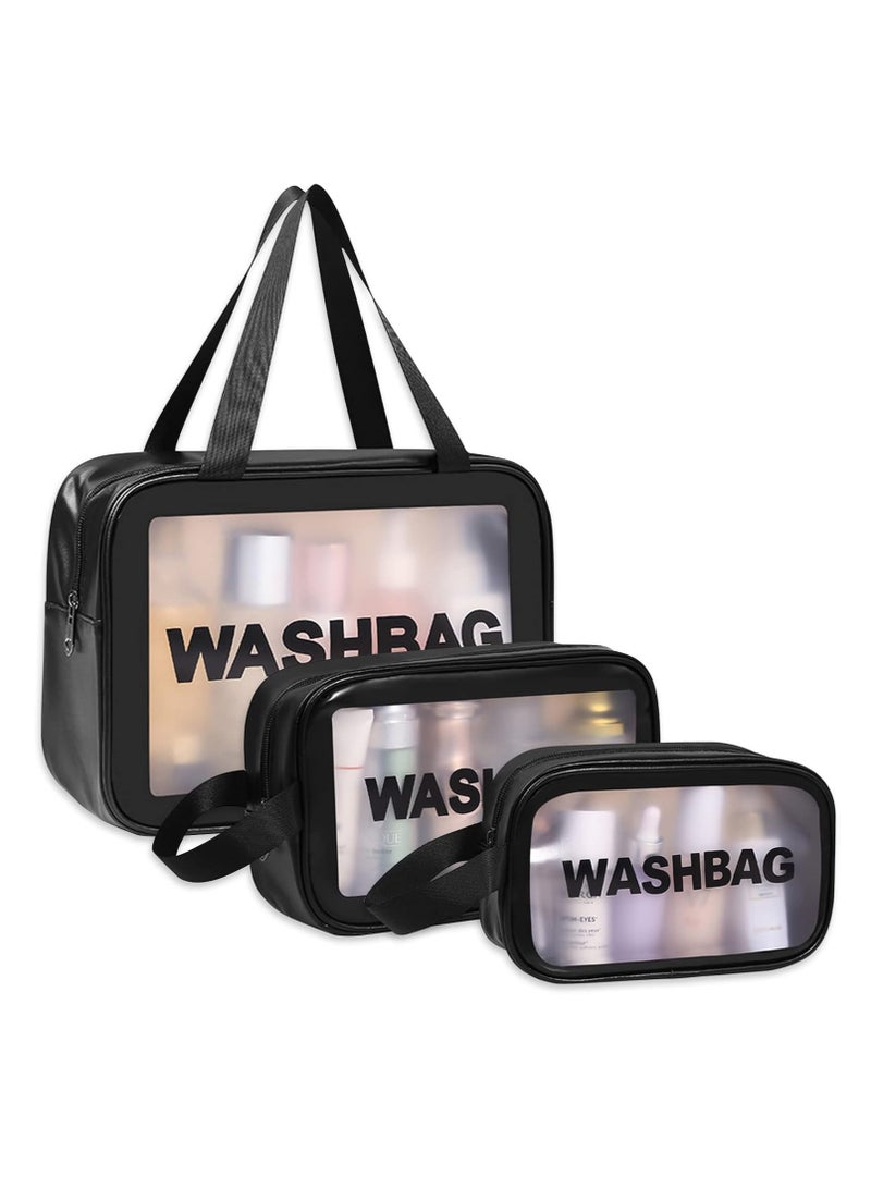 Arabest Portable Travel Toiletry Bag,Large Capacity Travel Cosmetic Bags,Translucent,Waterproof,Cute Makeup Cosmetic Bag Set,3pcs(Black)  - Image 1
