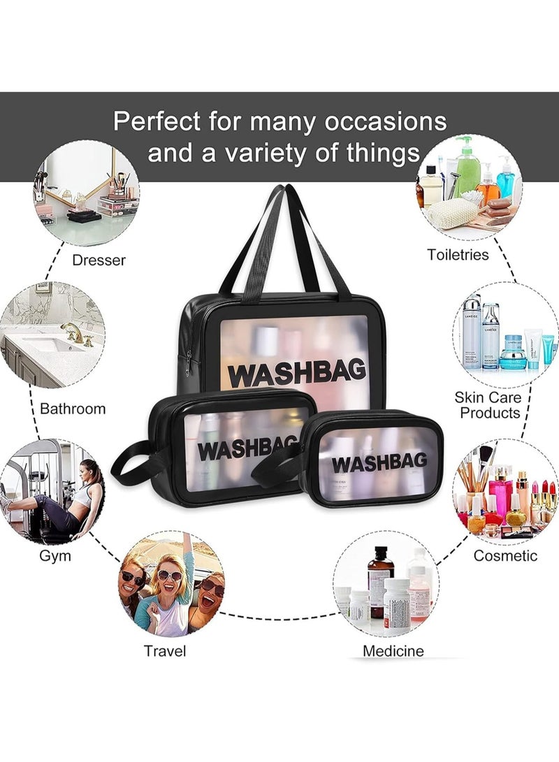 Arabest Portable Travel Toiletry Bag,Large Capacity Travel Cosmetic Bags,Translucent,Waterproof,Cute Makeup Cosmetic Bag Set,3pcs(Black)  - Image 2