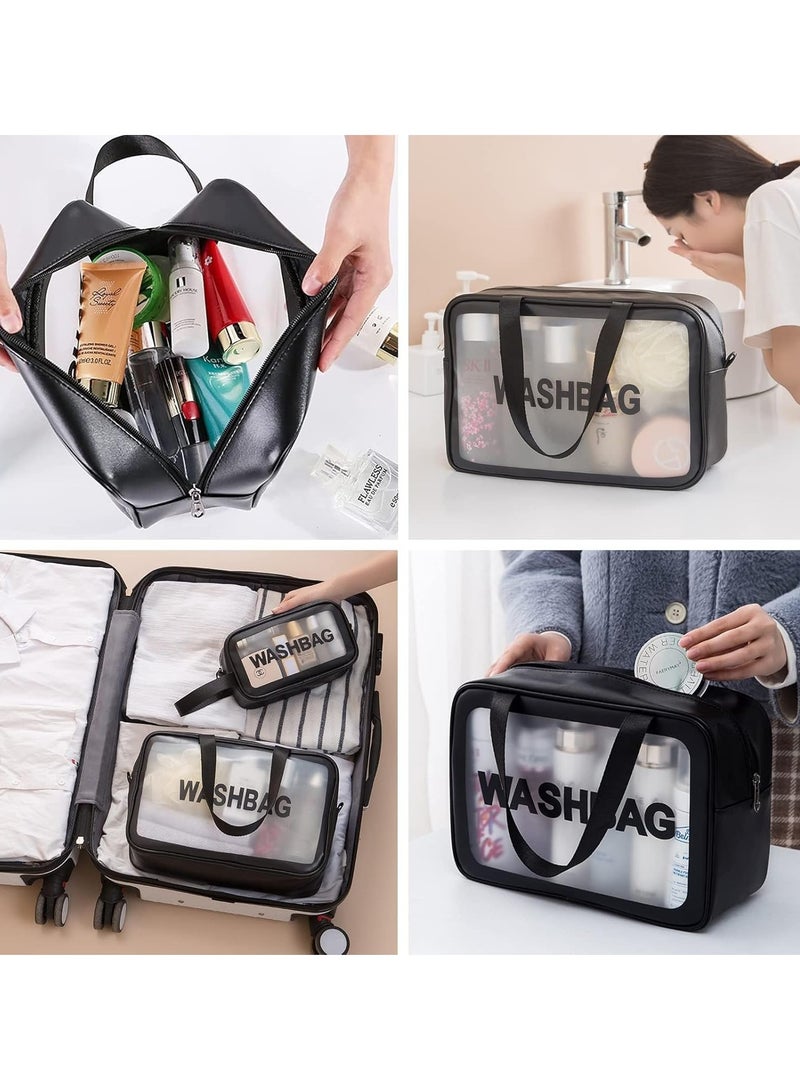 Arabest Portable Travel Toiletry Bag,Large Capacity Travel Cosmetic Bags,Translucent,Waterproof,Cute Makeup Cosmetic Bag Set,3pcs(Black)  - Image 3