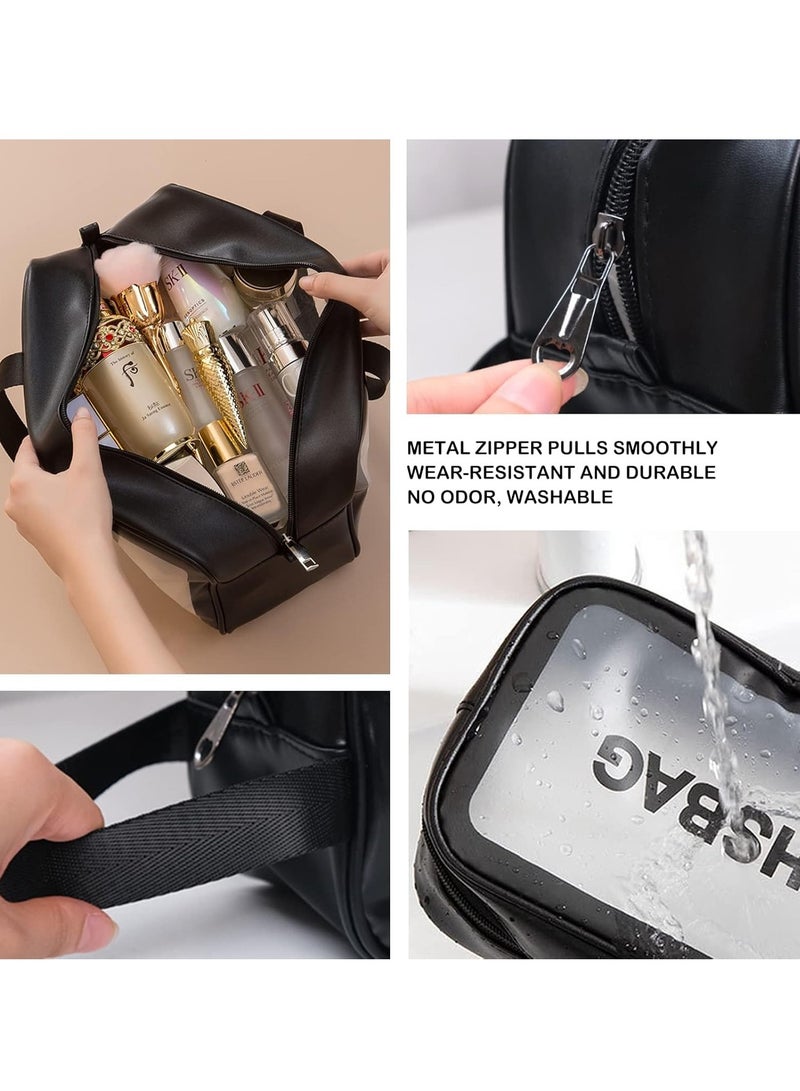 Arabest Portable Travel Toiletry Bag,Large Capacity Travel Cosmetic Bags,Translucent,Waterproof,Cute Makeup Cosmetic Bag Set,3pcs(Black)  - Image 4