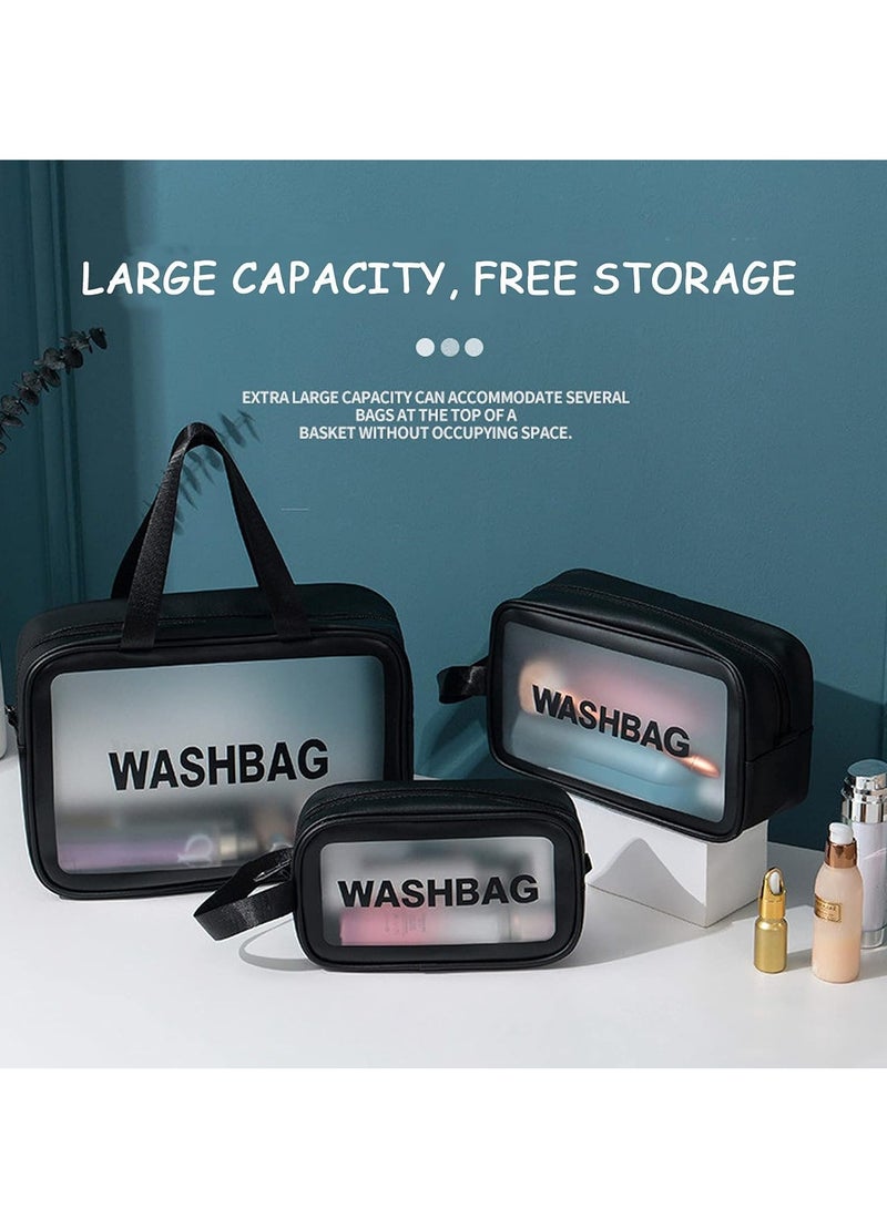 Arabest Portable Travel Toiletry Bag,Large Capacity Travel Cosmetic Bags,Translucent,Waterproof,Cute Makeup Cosmetic Bag Set,3pcs(Black)  - Image 5