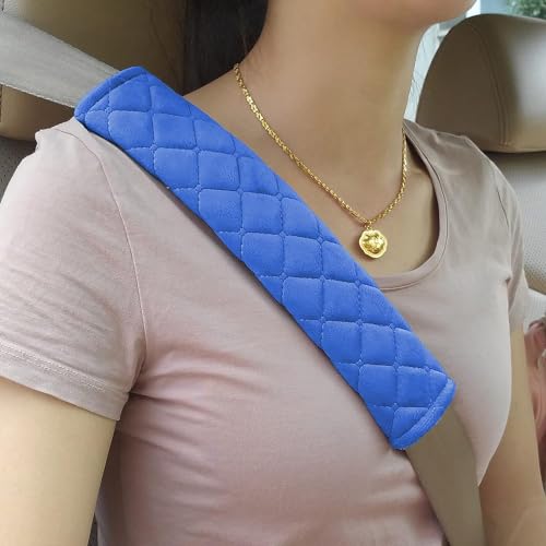 DETACHI Car Seat Belt Cover for More Comfortable Driving Seat Belt Shoulder Pad for Adults and Children Universal Car Seat Belt Velvet Cushion (Blue, Pack of 2) - Image 1