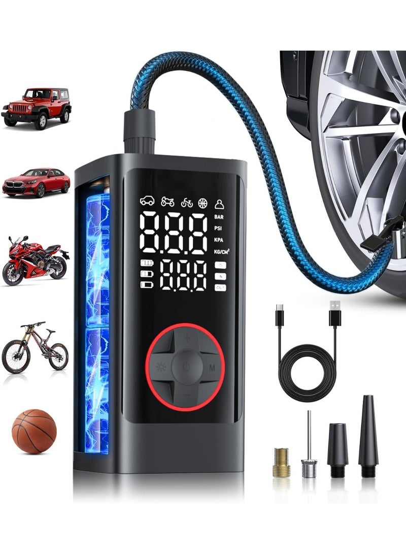 Generic Tire Inflator Portable Air Compressor, 150PSI Cordless Air Pump for Car Tires, Electric Bike Tire Pump with Pressure Gauge, Auto Shut Off, LED Light for Car Motorcycle Bicycle Ball - Image 1