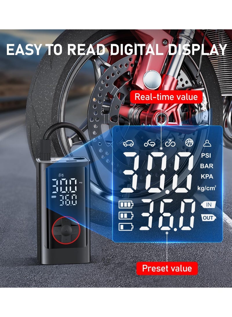 Generic Tire Inflator Portable Air Compressor, 150PSI Cordless Air Pump for Car Tires, Electric Bike Tire Pump with Pressure Gauge, Auto Shut Off, LED Light for Car Motorcycle Bicycle Ball - Image 4