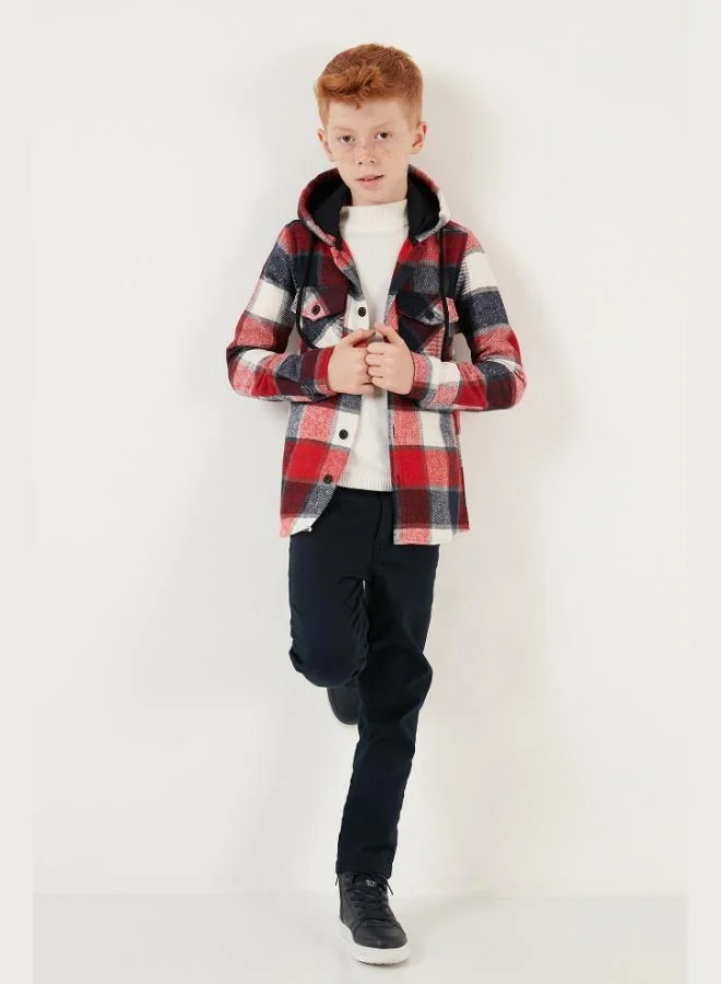 Lela Lela Hooded Double Pocket Plaid Winter Lumberjack Shirt Boy's SHIRT CF24W81778