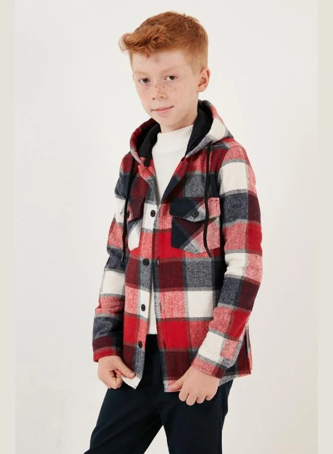Lela Lela Hooded Double Pocket Plaid Winter Lumberjack Shirt Boy's SHIRT CF24W81778