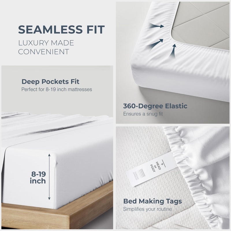 THREAD SPREAD 100% Egyptian Cotton King Size Sheets Set - Luxury 1500 Series Egyptian Cotton Sheets King Size (4 PC, White), Silky Soft, Sateen Weave, Cooling & Breathable, 17" Deep Pocket Bed Set - Image 5