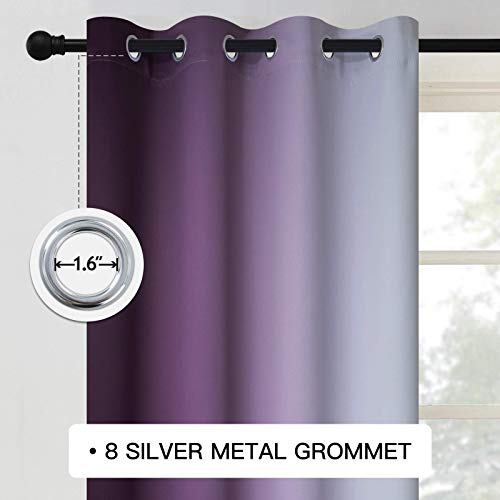 COSVIYA Grommet Ombre Room Darkening Curtains 63 inch Length, Purple and Greyish White Gradient Drapes Light Blocking Insulated Thermal Window Curtains for Bedroom/Living Room,2 Panels,52x63 inches - Image 3