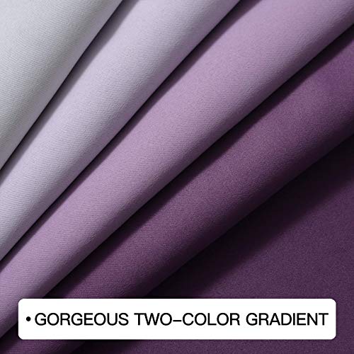 COSVIYA Grommet Ombre Room Darkening Curtains 63 inch Length, Purple and Greyish White Gradient Drapes Light Blocking Insulated Thermal Window Curtains for Bedroom/Living Room,2 Panels,52x63 inches - Image 4