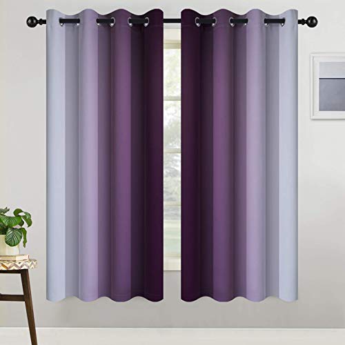 COSVIYA Grommet Ombre Room Darkening Curtains 63 inch Length, Purple and Greyish White Gradient Drapes Light Blocking Insulated Thermal Window Curtains for Bedroom/Living Room,2 Panels,52x63 inches - Image 2