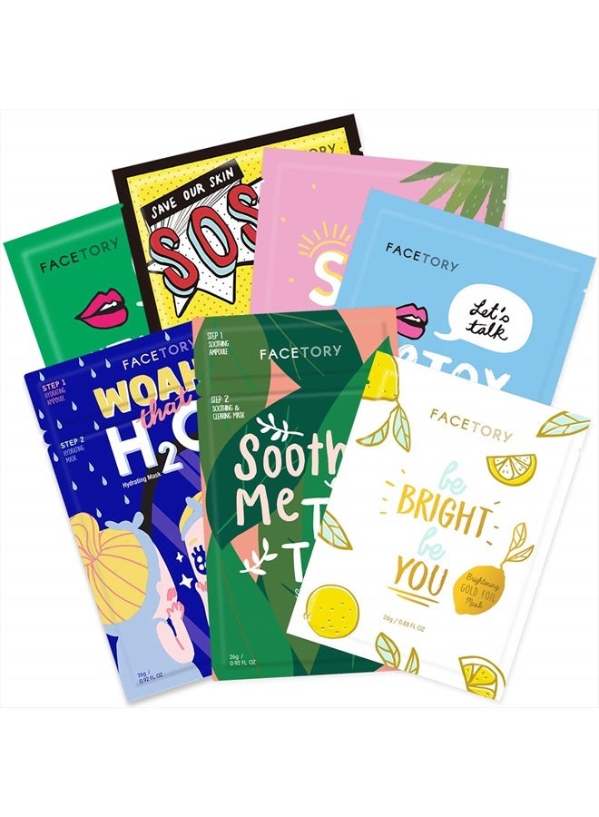 FACETORY قناع الوجه للعناية بالبشرة من K Beauty - مجموعة أفضل 7 أقنعة ورقية | قناع وجه كوري طبيعي متميز لجميع أنواع البشرة - بدون كبريتات وبدون بارابين (7 قطعة) - Image 1