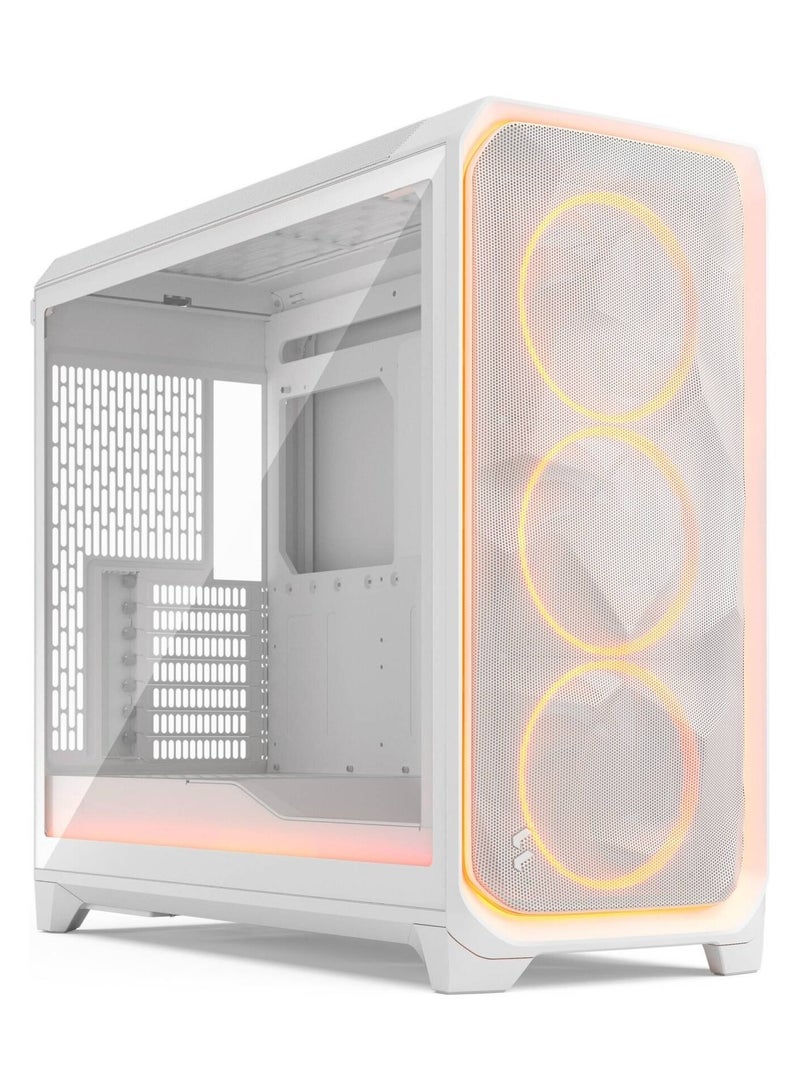 Fractal Design Meshify 3 Ambience Pro RGB White Tempered Glass Clear Tint Mid-Tower PC Case, High Airflow Mesh Front Panel, Includes 3x 140mm Momentum RGB Fans with ARGB Hub, Premium Steel & Tempered Glass Build, Advanced Cable Management, White | FD-C-MES3X-05 - Image 1
