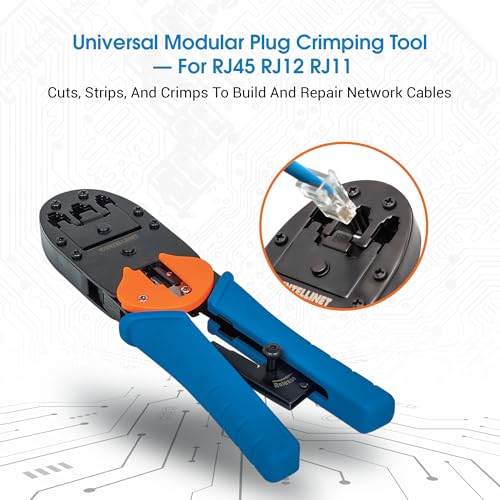 Intellinet RJ45 Crimp Tool – All-In-One Modular Universal Crimper with Wire Cutter & Stripper Functions – Crimps RJ45, RJ22, RJ12, RJ11, RJ10, RJ9 Connector Plugs – Lifetime Mfg Warranty - 211048 - Image 2