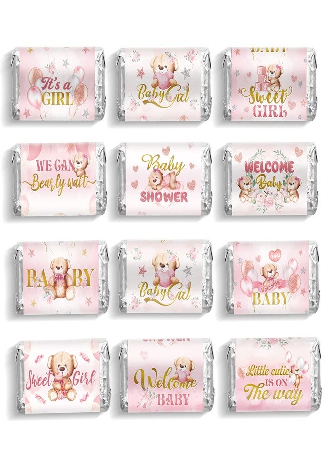 Clabby 90 Pcs Pink Bear Baby Shower Candy Wrappers,Chocolate Bar Wrappers Mini Sweets Bar Miniatures Label Stickers for Baby Shower Decor Birthday Ceremony - Image 1