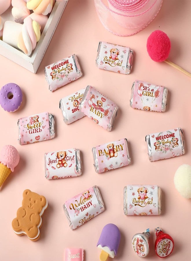Clabby 90 Pcs Pink Bear Baby Shower Candy Wrappers,Chocolate Bar Wrappers Mini Sweets Bar Miniatures Label Stickers for Baby Shower Decor Birthday Ceremony - Image 4