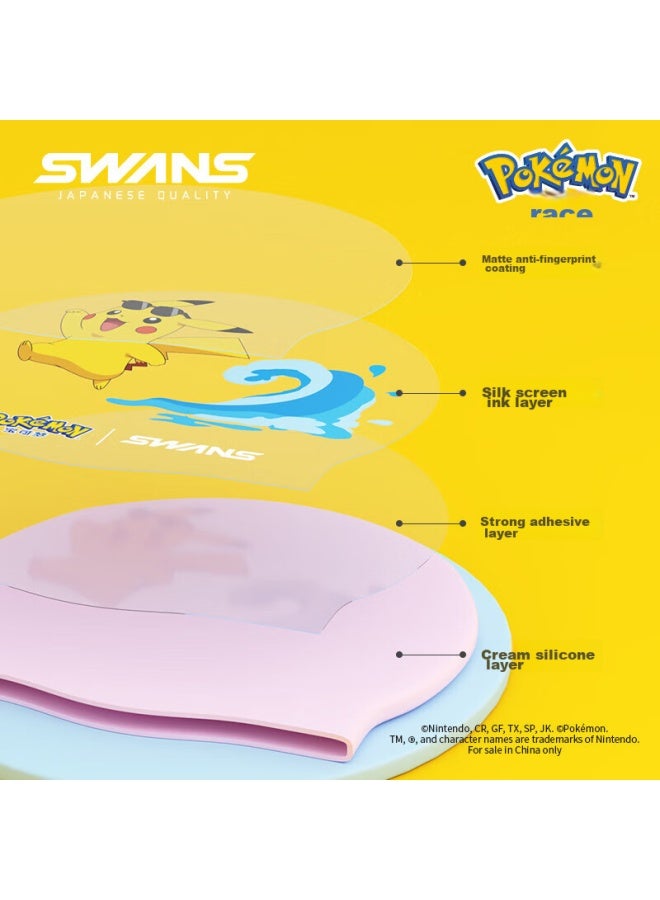Speed Vision Suan Sheng Pokemon Swimming Cap For Boys, Pikachu, Chubby, Jenny Turtle, Girls Silicone Non-binding Ice Blue - Image 5