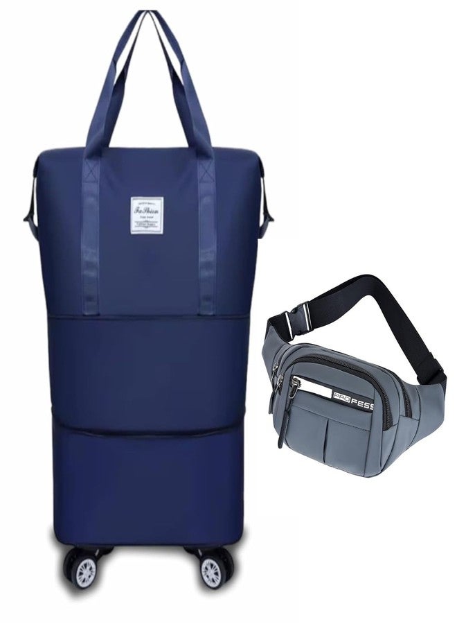 SAMRUKZONE SRZ Folding Travel Bag with Wheels, Rolling Duffle Bag with Detachable Wheel Foldable Trolley Bag Big Shopping Bag with Wheels (Plain_Color, Bag+Waist_Pouch) - Image 1