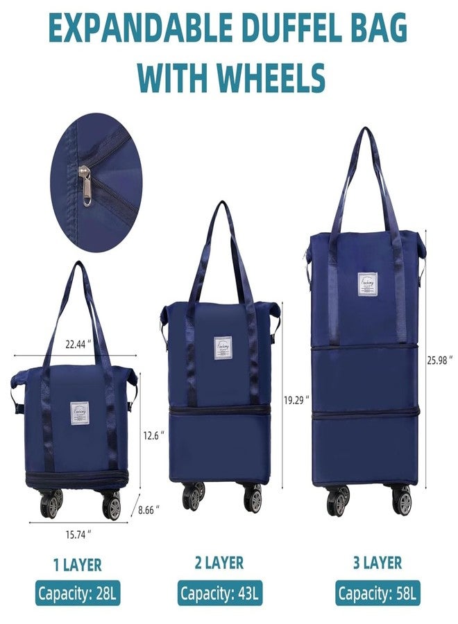 SAMRUKZONE SRZ Folding Travel Bag with Wheels, Rolling Duffle Bag with Detachable Wheel Foldable Trolley Bag Big Shopping Bag with Wheels (Plain_Color, Bag+Waist_Pouch) - Image 5