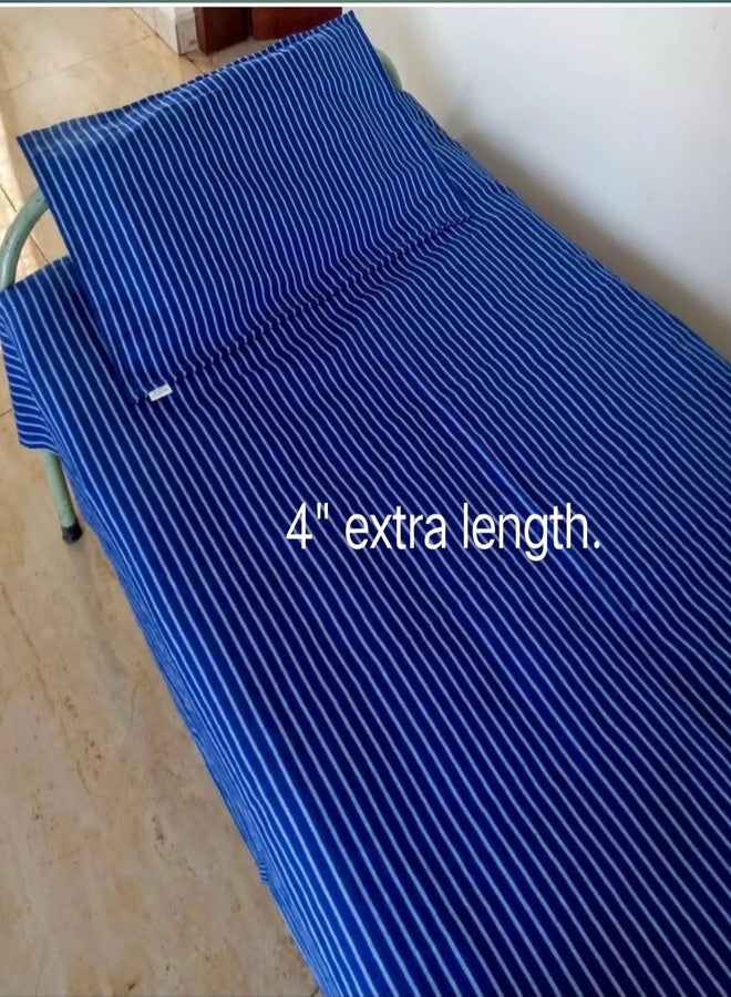Ten Tex 1set-Hospital Cotton Feel Striped Bedsheet (60" x 90") Pillow Cover (18 " x 27 " ) , Blue - Image 3