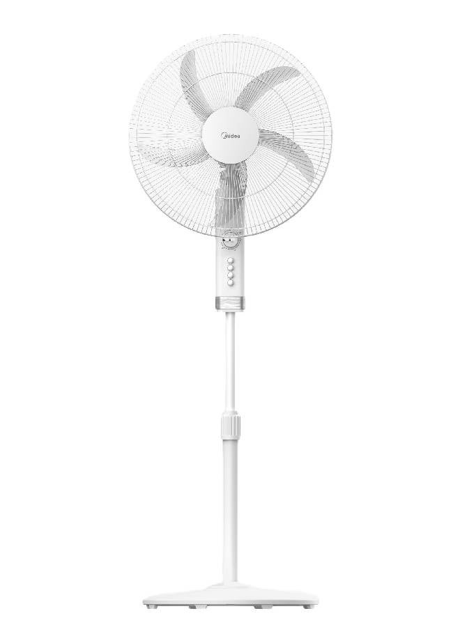 Midea Stand Fan 18" Inch FS45-25MT-W, Copper Motor, 75W, Reach to 1300 RPM, 5 Blades Durable ABS impact Resist, Whisper Quiet 6% Quieter, Adjustable length, reach to 157CM, Tech Wind Air Boost, White 75 W 6221284001642 white