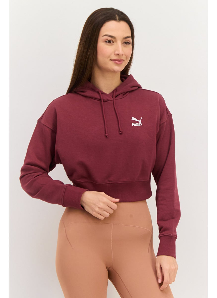PUMA Women Sportswear Fit Embroidered Logo Long Sleeves Outdoor Sweatshirt, Maroon  - Image 1