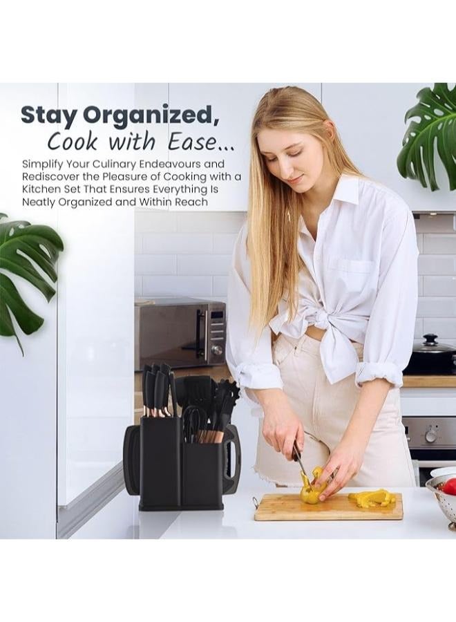 Executive LLC Premium Black Silicone Cooking Utensils, Non-stick Kitchen Utensil Set, Wooden Handle Non Toxic BPA FreeKitchen Utensil Set 19 Piece  Cooking Tools Kit Includes Knives, Spatulas, Spoons, Ladles for Professional Chefs or Home Cooks - Image 3