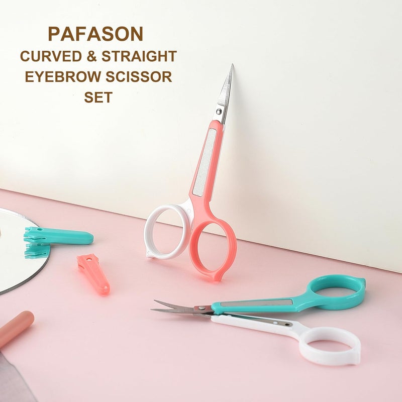 Pafason High Precision Eyebrow Grooming Scissor Set, Beauty Makeup Cosmetic Tool, Curved, Straight Tip, Stainless Steel, Safety Case for Trimming Eyelash Extensions - Image 2