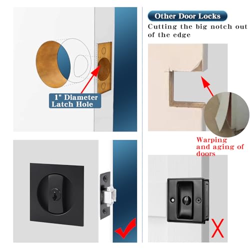 Dontay 2 Pack Pocket Door Lock with Key, Contemporary Entrance Sliding Barn Door Lock Latch, Recessed 2 Sided, 2 3/8" Backset, Flush Handles Hardware (Including Edge Pull, Matte Black, Square) - Image 5