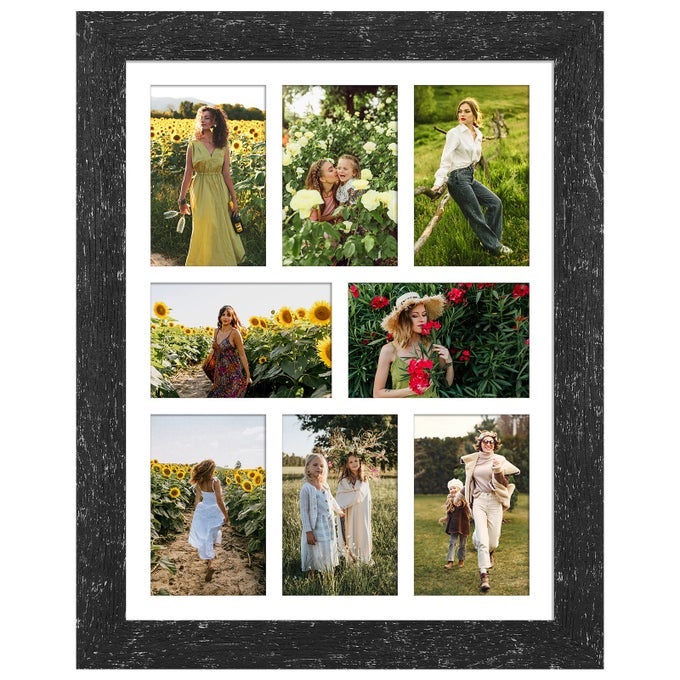 13X17 PICTURE FRAME DISPLAY 8 OPENING 4X6 PICTURE FRAME COLLAGEMULTI PHOTO FRAME WITH MATPLEXIGLASSWALL OR TABLETOP DECORBLACK WOOD GRAIN