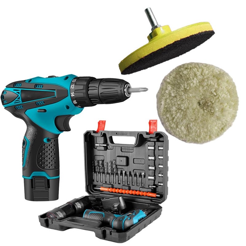 MLD MLD 12v Cordless Screwdriver Machine Accessories tool kit Set With Combo Polishing Buffing wool pad SUK-01947 (10mm/12v/750 Rpm//Multicolor) (Cordless_kits +polising Set)  - Image 1