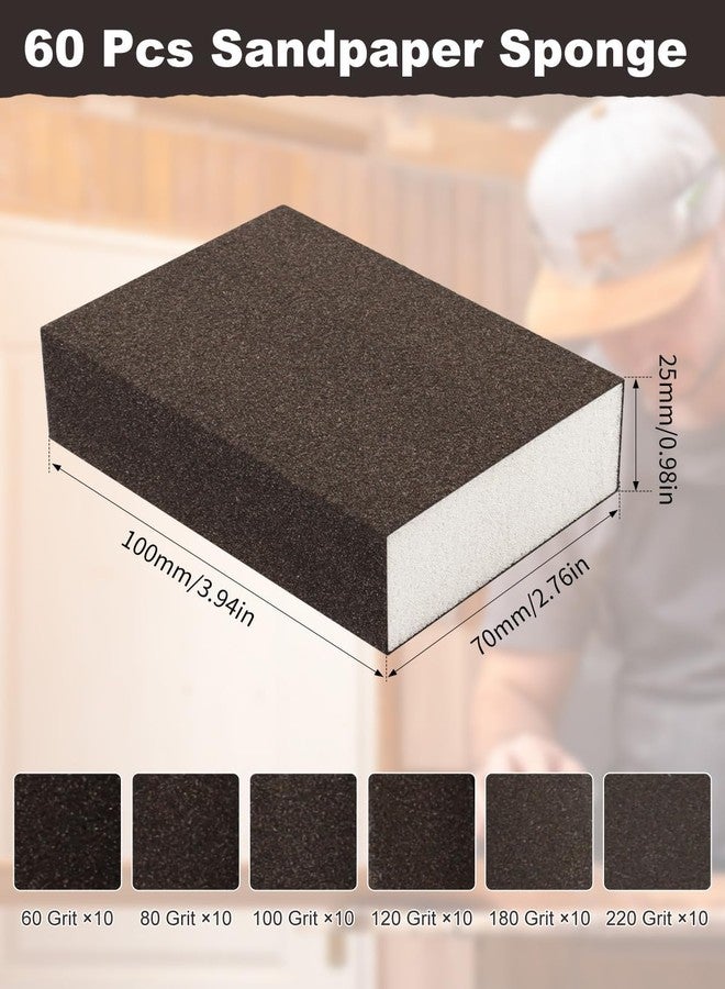 Rocaris 60 Pack Sanding Blocks, Washable and Reusable Sanding Sponge Fine Coarse for Wood and Drywall 60, 80, 100, 120, 180, 220 Grit - Image 2