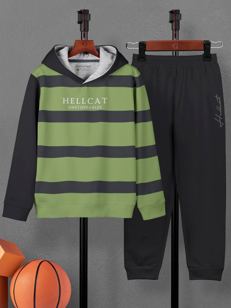 HELLCAT Trendy Printed Cotton Blend Hoodie T-Shirt Jogger Trackpant Clothing Set for Boys - Pack of 1 / Green / 7-8 Years - Image 2